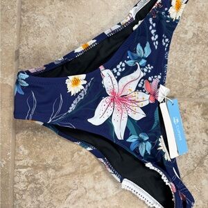 Cupshe Navy Floral Bikini Bottom
